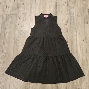 Lilly Pulitzer Black Novella Eyelet Sleveless A Line Dress Size S